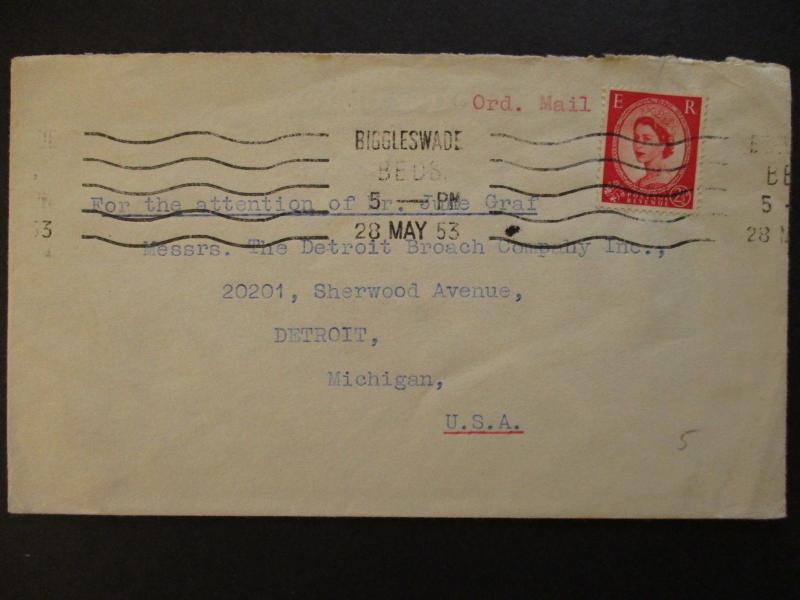 1953 Biggleswade England Detroit Michigan Weatherly Oilgear Co Advertising Cover