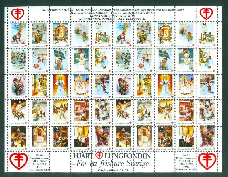 Sweden. Christmas Seal 1993/94 Mnh. Full Sheet Unfolded. Artist Jenny Nystrom