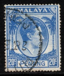 MALAYA PENANG SG15 1952 20c BRIGHT BLUE FINE USED