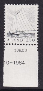 Aland islands   #5  MNH  1985  definitive set  1.20m sloop  fishing boat