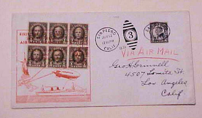 US  BLIMP FIRST MAIL  1931 JUNE 12 SAN PEDRO SHIP TO SHORE