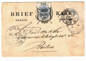 South Africa Card ORANGE FREE STATE SURCHARGE 1894 Used {samwells-covers}Gi-89
