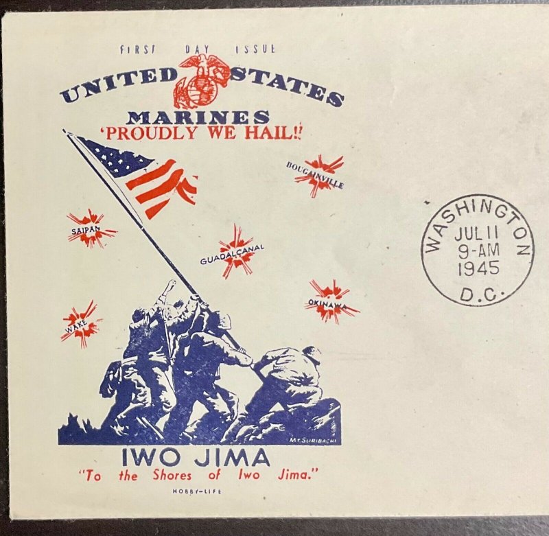 929 Hobby-Life cachet  WWII Patriotic Cachet Iwo Jima  FDC 1945