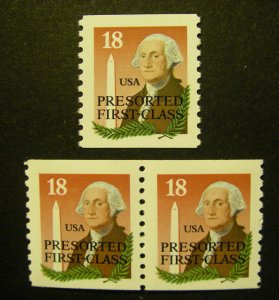 Scott 2149a, 18c Washington precancel, Pair & Single, Dull Gum, MNH Coil Beauty