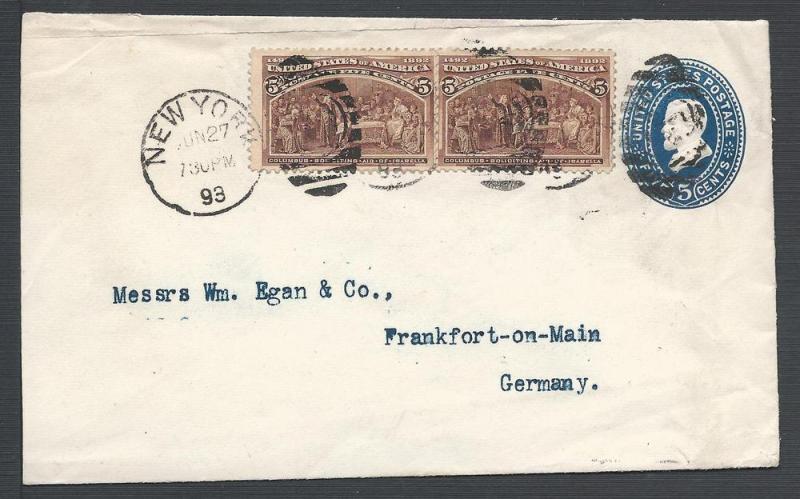 Scott 234(2), U377, New York to Germany, 1893 Columbian I...