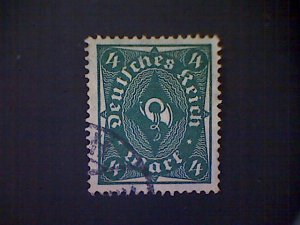 Germany, Scott #187, used (o), 1922, Inflation Era, Post Horn, 4mks, dark green