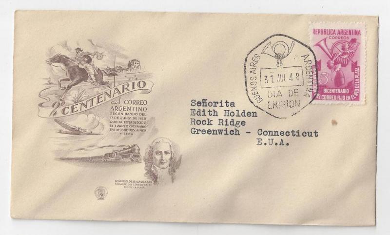 Argentina FDC 1948 Sc# 579 Postal Service Plata River