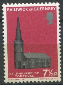 Guernsey  Sc#63 MNH, 7½p multi, Christmas 1971: Historic Churches of Guernse...