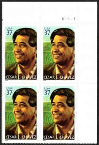 USA Sc. 3781 37c Cesar Chavez 2003 MNH plate block