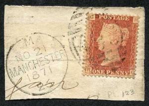 SG43 Penny Plate 123 Scarce Manchester Cancel