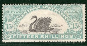 WESTERN AUSTRALIA KGV Revenue STAMP DUTY 15s High Value 1923 SWAN Mint S2WHITE2