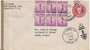 1942 Honolulu, Hawaii to Salem, Or Clipper Airmail, Censored, 3c For Def (C5926)