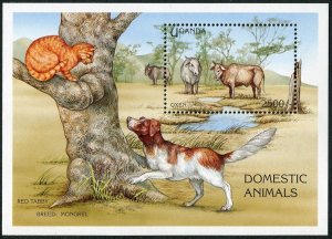Uganda 1368,MNH.Michel Bl.241. Domestic animals,1995.Oxen,dog,cat.