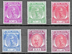Malaya - Kelantan (1952)  - Scott # 65 - 70,  MH