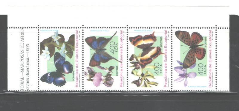 GUINEEA EQUATORIAL1995 BUTTERFLIESUNFOLD STRIP #211a-d MNH