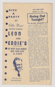 1950s UX39 AD for Leon and Eddie's NYC nightclub SPEAKEASY