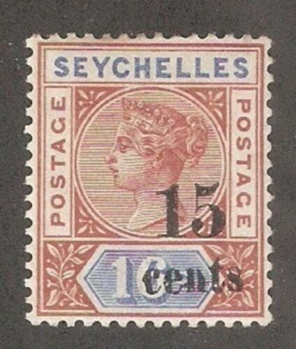 Seychelles 1893,Victoria Surcharged Shifted to the Right,Scott # 24,VF MLH*OG  