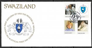 SWAZILAND 1982 Princess Diana 21st Birthday Set Sc 406-409 on Cachet FDC