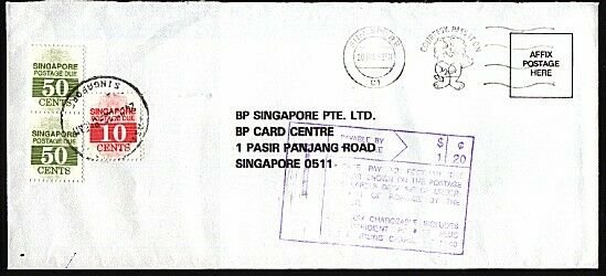 SINGAPORE 1992 taxed cover with postage dues. PASAR PANJANG cds...........95510