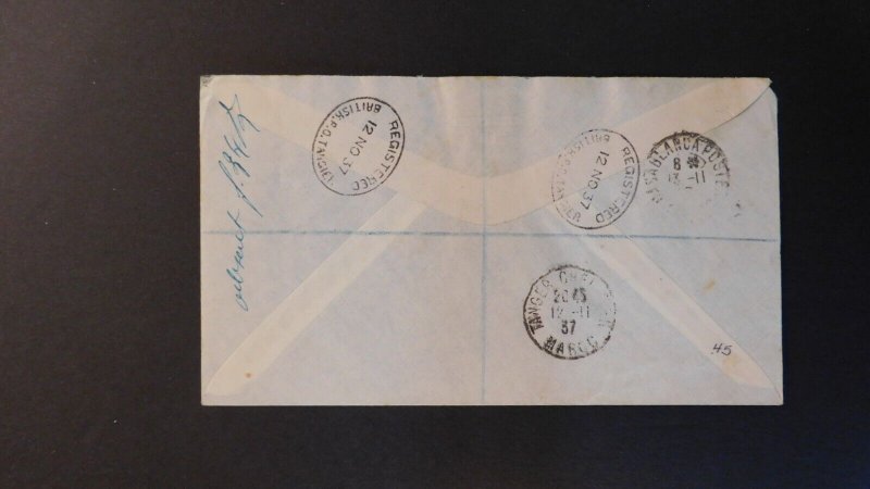 1937 Registered Tangier Morocco Agencies Cover GPO to Casablanca Maroc