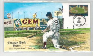 2001 COLLINS HANDPAINTED FDC BASEBALL PLAYING FIELDS FENWAY PARK BOSTON RED SOX