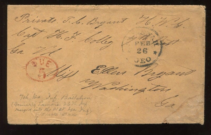 CSA Savannah GA Stampless Red 'DUE 5' Mark on Cover CSA CV $300 LV8831