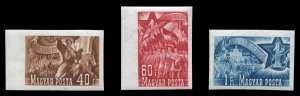 Hungary #935-937 Cat$30, 1951 Labor Day, imperf. set of three, never hinged