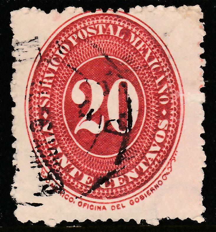 MEXICO 220 20cts LARGE NUMERAL WATERMARKED, USED (136)