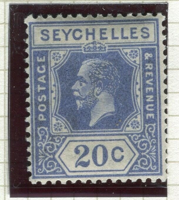 SEYCHELLES ; 1922 early GV issue fine Mint hinged Shade of 20c. value