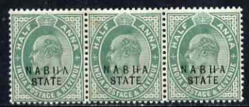 Indian States - Nabha 1903-09 KE7 1/2a green strip of 3, ...