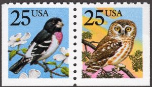 United States 2285d - Mint-NH - 25c Grosbeak / Owl (1988) (Bklt Pair) (cv $1.10)