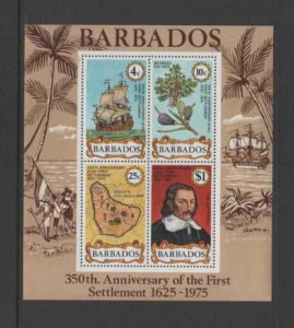 BARBADOS #428-431a 1975 1ST SETTLEMENT 350TH ANNIV. MINT VF NH O.G S/S 