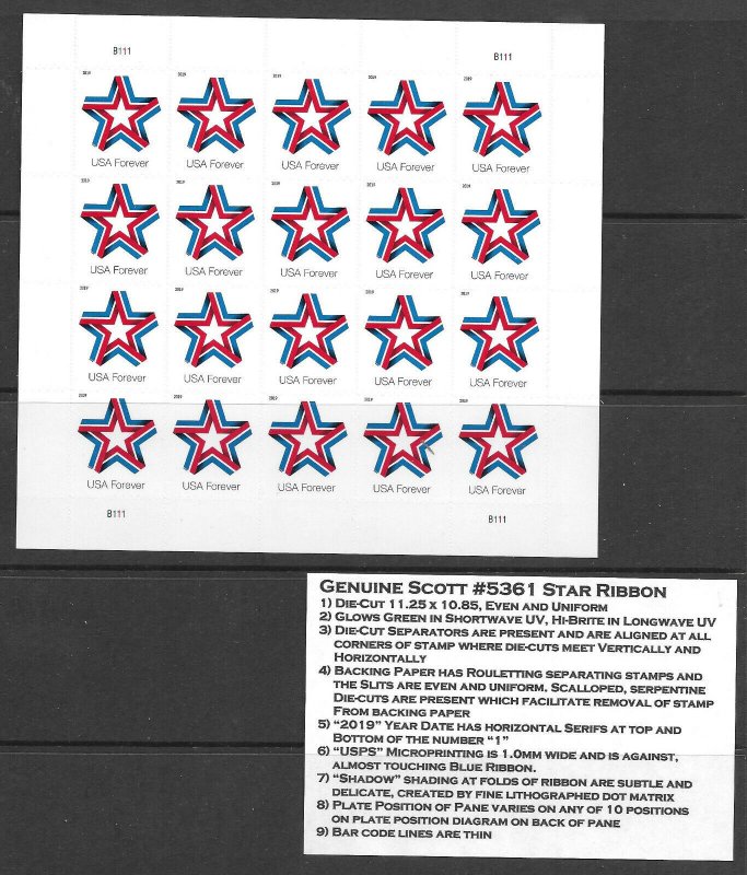 NEW in 2021!! Set of 2 FULL PANES---Star Ribbon #5361(CF1) + Regular Pane #5361
