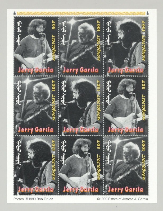 Mongolia #2328A-E Jerry Garcia, Music 5v M/S of 3 Strips of 3