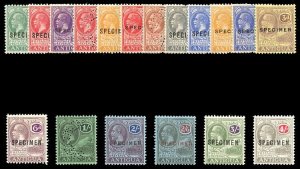 Antigua 1921 KGV set of 18 overprinted or perforated SPECIMEN vfm. SG 62s-80s.