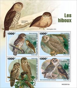 NIGER - 2022 - Owls - Perf 4v Sheet - Mint Never Hinged