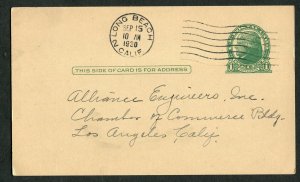1930 Long Beach to Los Angeles CA Postal Card Alliance Engineers Chamber Commerc