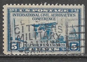 USA 650: 5c Airliner Ryan Brougham B-5 (1927) and globe, used, SE