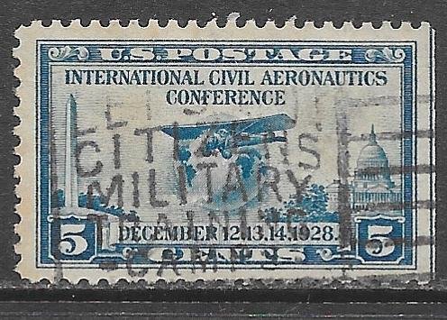 USA 650: 5c Airliner Ryan Brougham B-5 (1927) and globe, used, SE