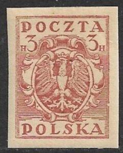 POLAND For Southern Poland 1919 3h Imperf POLISH EAGLE Sc 109 MH