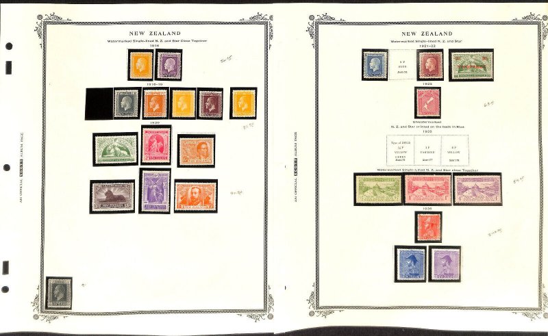 New Zealand Stamp Collection on 2 Scott Specialty Pages, 1916-1926 Mint (BK)