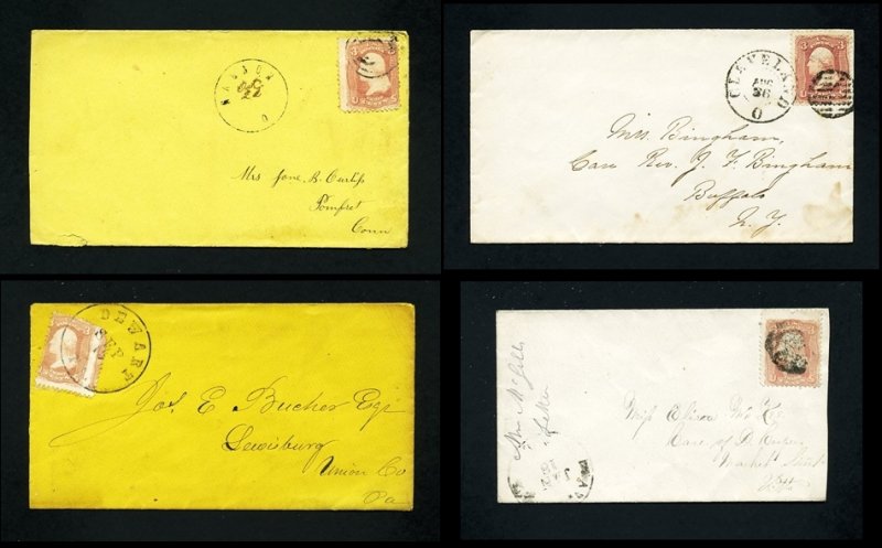 # 65 on four covers from the states of Ohio and Pennsylvania dated 1860's