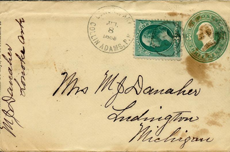 US LONOKE, AR 7/8/1883 6C UPRATED STATIONERY COVER TO LUDNIGTON, MI AS SHOWN