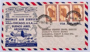 ARGENTINA Air Mail 1950 Cover FIRST FLIGHT *BRANIFF AIRLINES* USA Chicago YU164