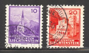 Liechtenstein Scott 118,120 Used H - 1934 Prominent Buildings - SCV $2.80