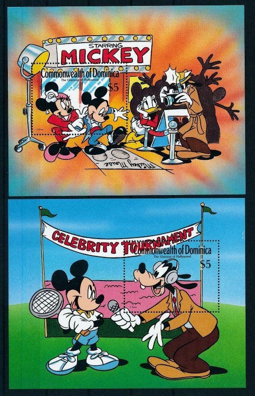 [105800] Dominica 1989 Disney Hollywood Mickey Donald Goofy 2 Souv. Sheets MNH