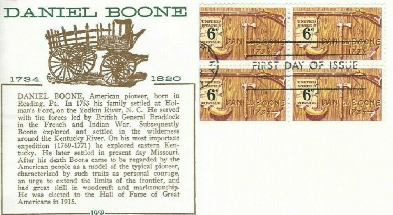 1357 6c DANIEL BOONE - Von Ohlen fold-over cachet Bl4