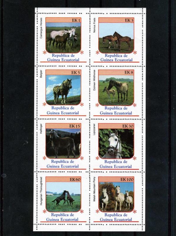 Equatorial Guinea 1976 HORSES Sheet (8) Perforated Mint (NH)