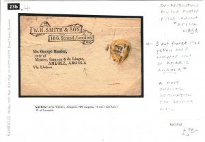 GB QV Stationery WH SMITH Yellow 1½d WRAPPER ANGOLA *Ambriz* c1894 23b.4