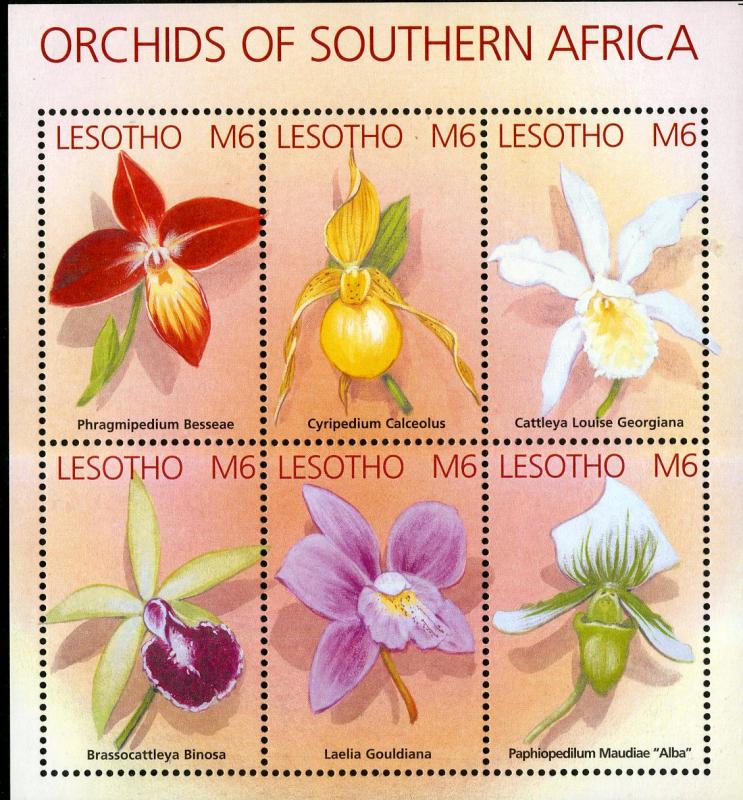 LESOTHO 1323 MNH S/S SCV $12.00 BIN $7.00 ORCHIDS & FLOWERS